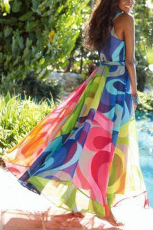 New Halter Neck Floral Print Vacation Maxi Dress.MC