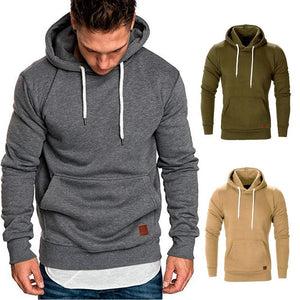 Loose Plain Lace Up Pullover Men's Hoodie with Pocket