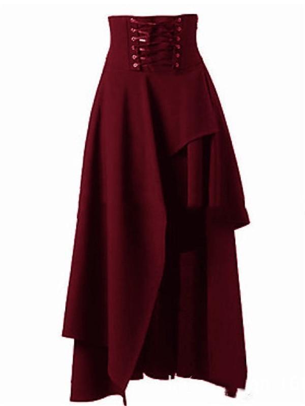 NEW Elegant Plain Asymmetrical Long Skirt With Belt