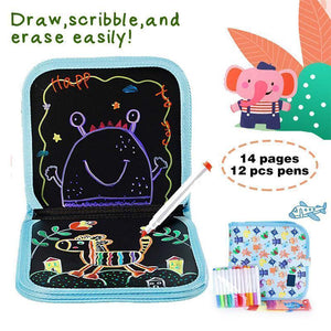 Portable Erasable Doodle Pad Drawing Pad (12 Pens Included)