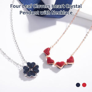 Four Leaf Clovers Heart Crystal Pendant with Necklace