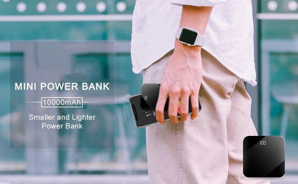 Mini Power Bank Portable Charger 10000mAh High Capacity with LCD mirror Display 