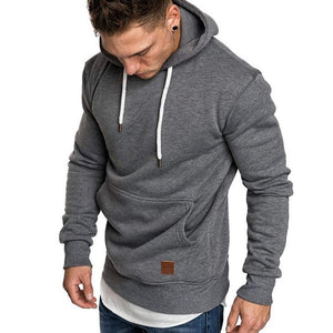 Loose Plain Lace Up Pullover Men's Hoodie with Pocket