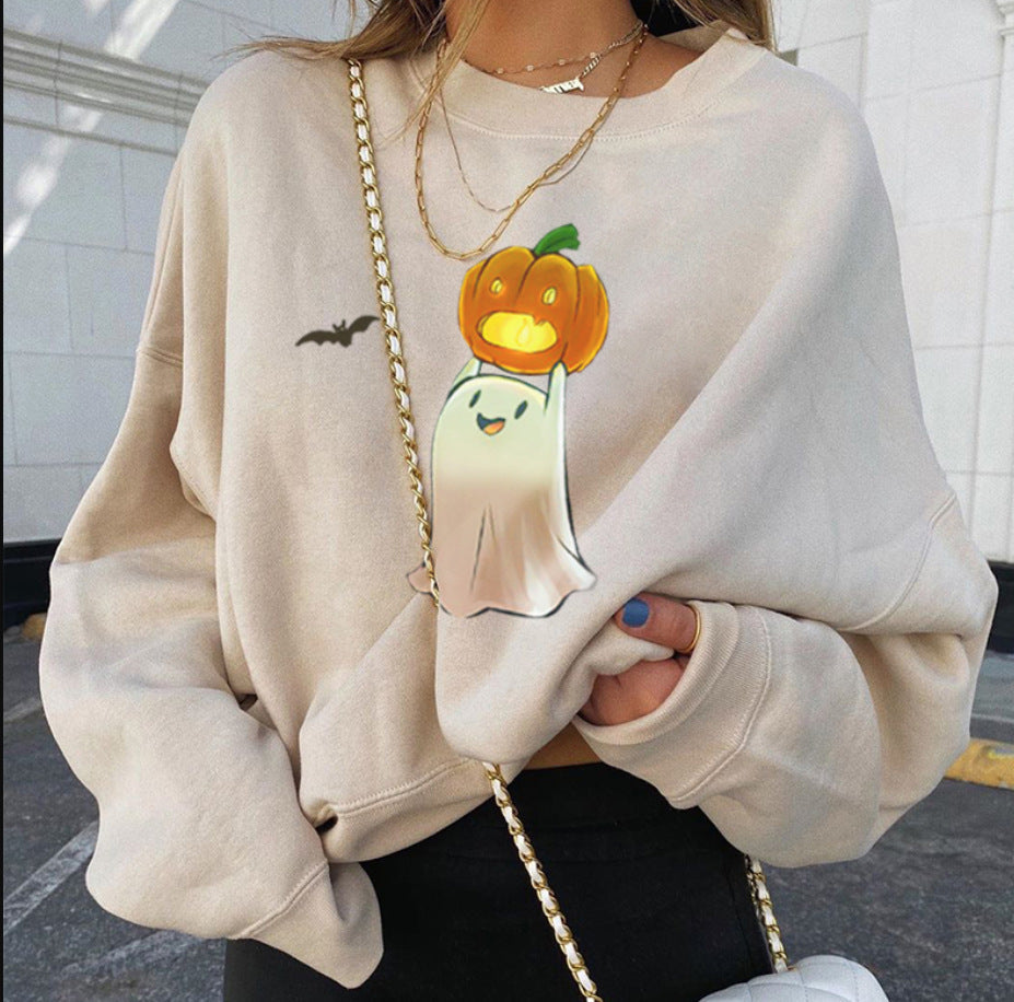 Pumpkin Print Hoodie for Women
