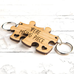 You Were My Missing Piece - Engraved Wooden Jigsaw Puzzle Keyring Set