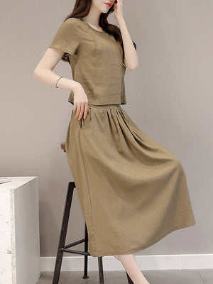 New Elastic Waist Patch Pocket  Plain Maxi Dress.AQ