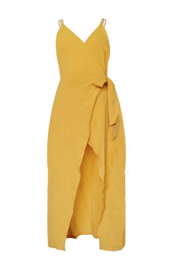 New V Neck Asymmetric Backless Sleeveless Maxi Dresses.AQ