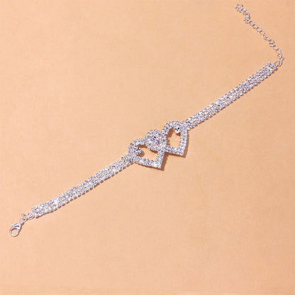 Fashion Rhinestone Double Heart Anklet