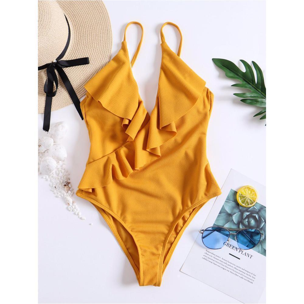Falbala Solid One-Piece Swimsuit