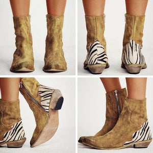 Casual Pointed Toe Zebra-Striped Boots