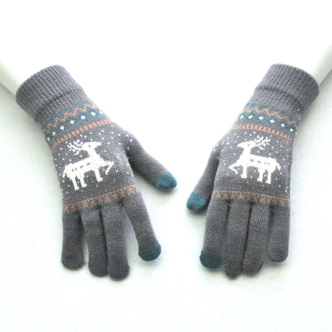 Elk Snowflake Printed Knitted Touchscreen Glove