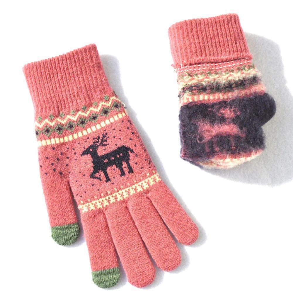 Elk Snowflake Printed Knitted Touchscreen Glove