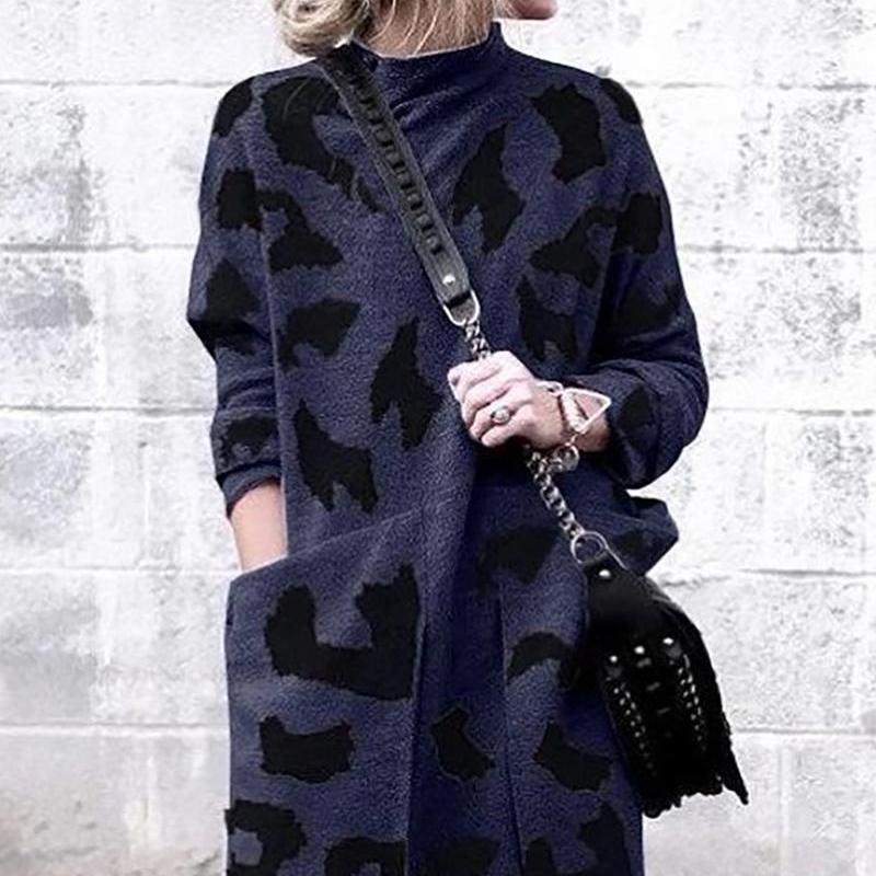 Leopard Mock Neck Sweater Dress