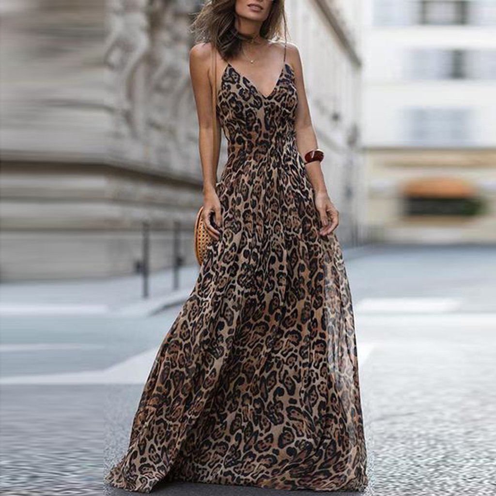 New Sexy Leopard Print Sleeveless Maxi Dress.AQ