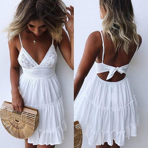 New Sexy Lace Strap Stitching Vacation Dresses.WH