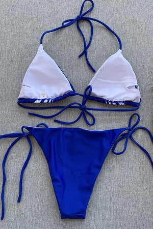 New Tie Side String Brazilian Slide Triangle Bikini Swimsuit in Blue.MC