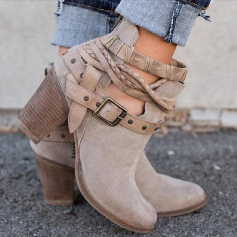 Buckle Strap Heels Ankle Boots